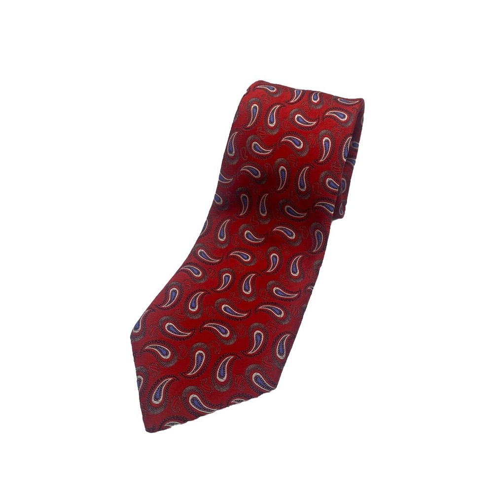 Ermenegildo Zegna 100% Silk Red Blue Paisley Necktie 60" x 3.5" Italy